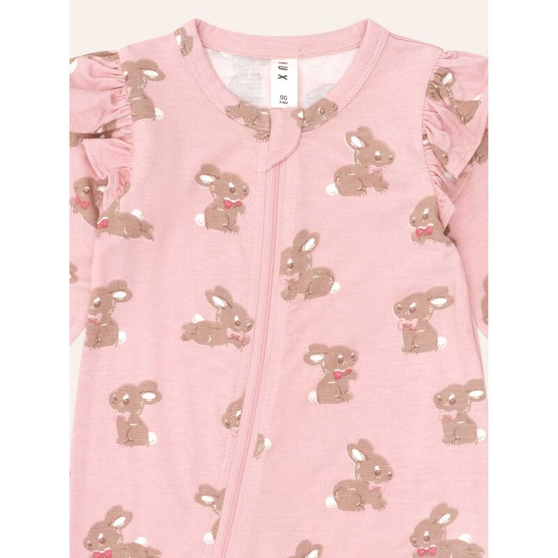 Huxbaby Dusty Pink Bunny Zip Romper image number 2